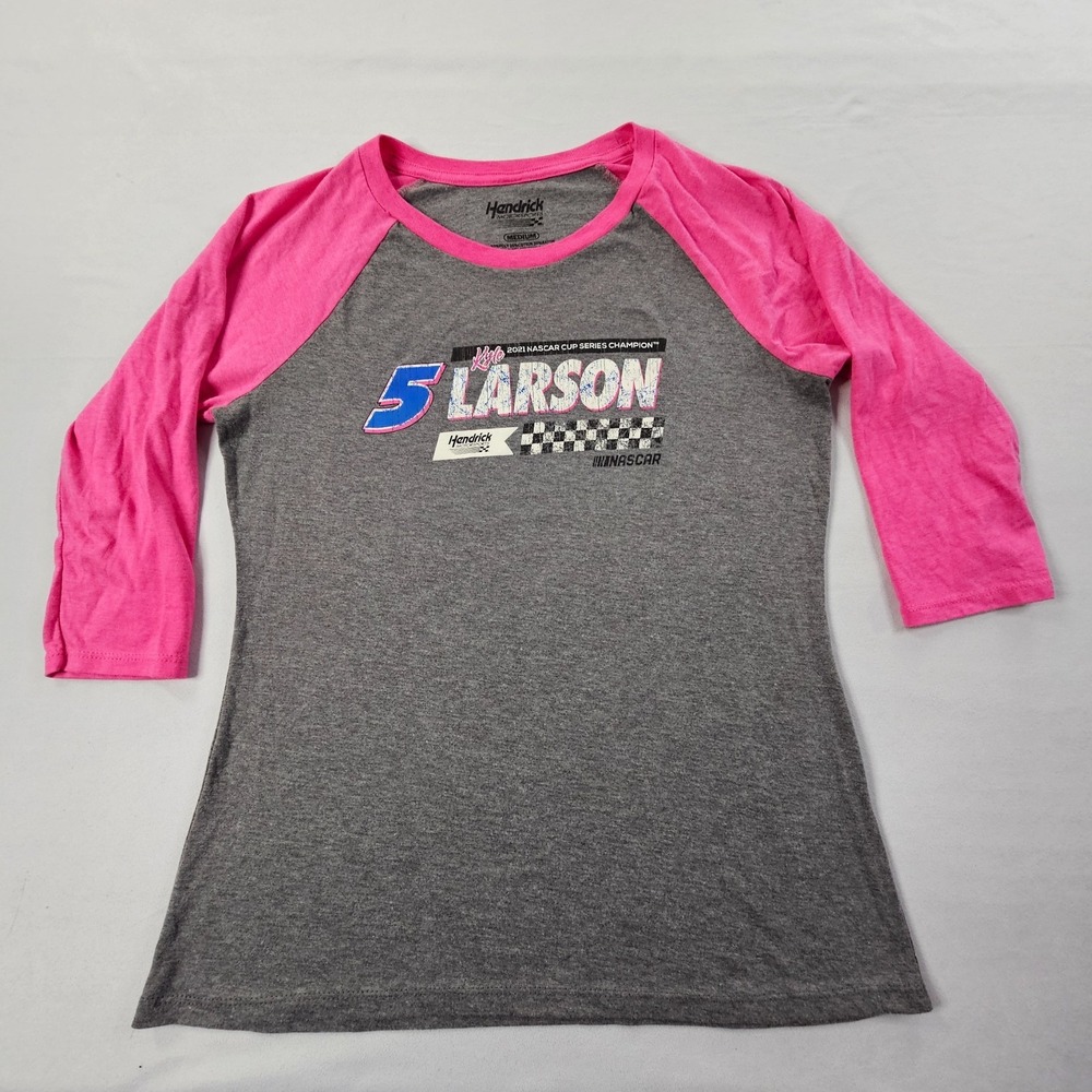 Kyle Larson NASCAR Champion Gray 3/4 Sleeve Tri-Blend T-Shirt Women's M